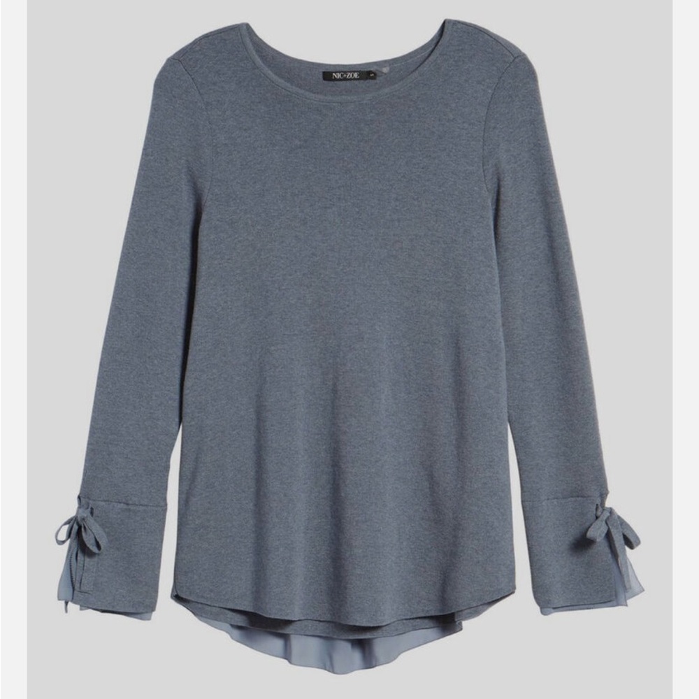 Nic+Zoe Women's Gray Essence Tie Long Sleeve Chiffon Back Tunic Top